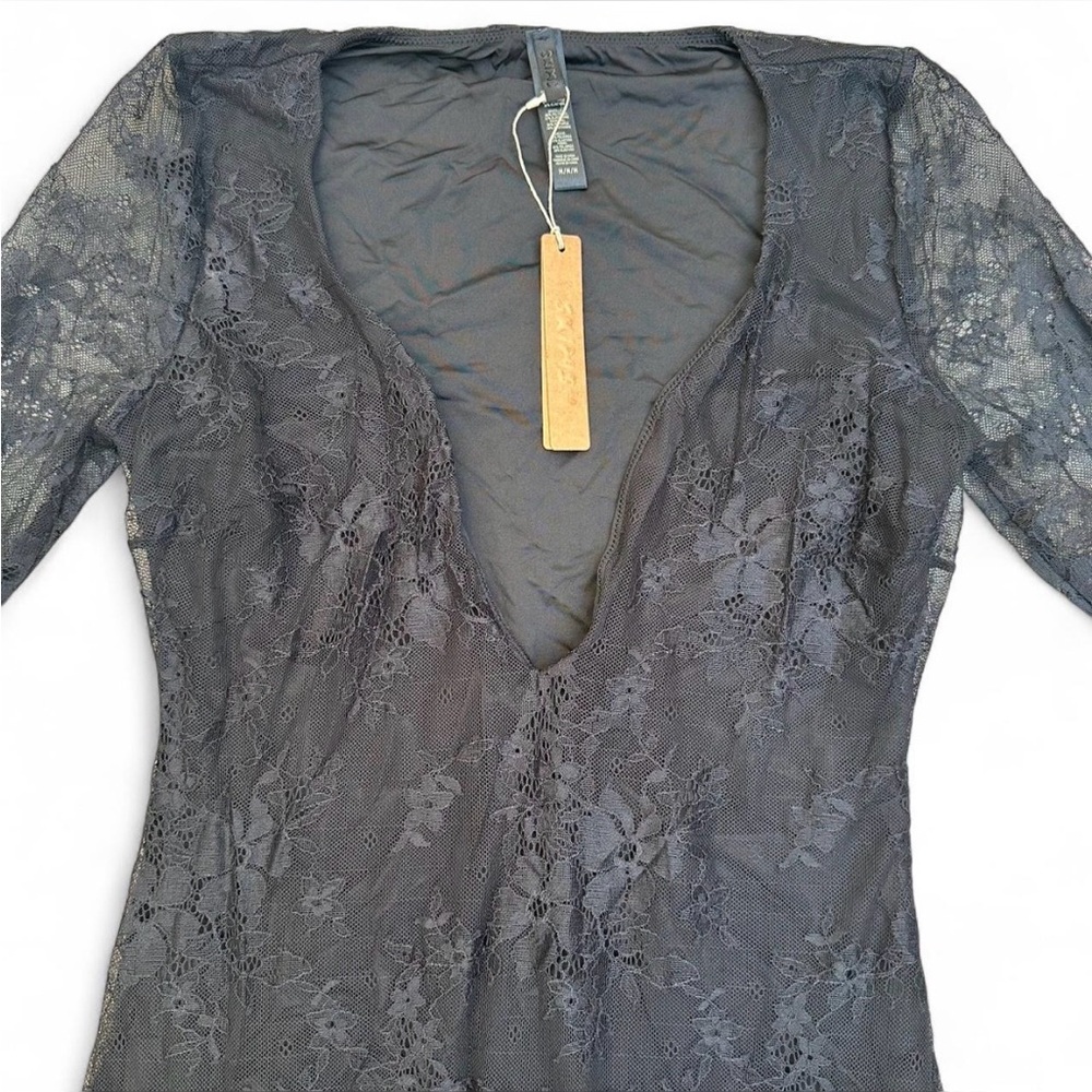 SKIMS *NWT ULTRA FINE LACE PLUNGE LONG DRESS | COLOR: ONYX - Picture 5 of 9